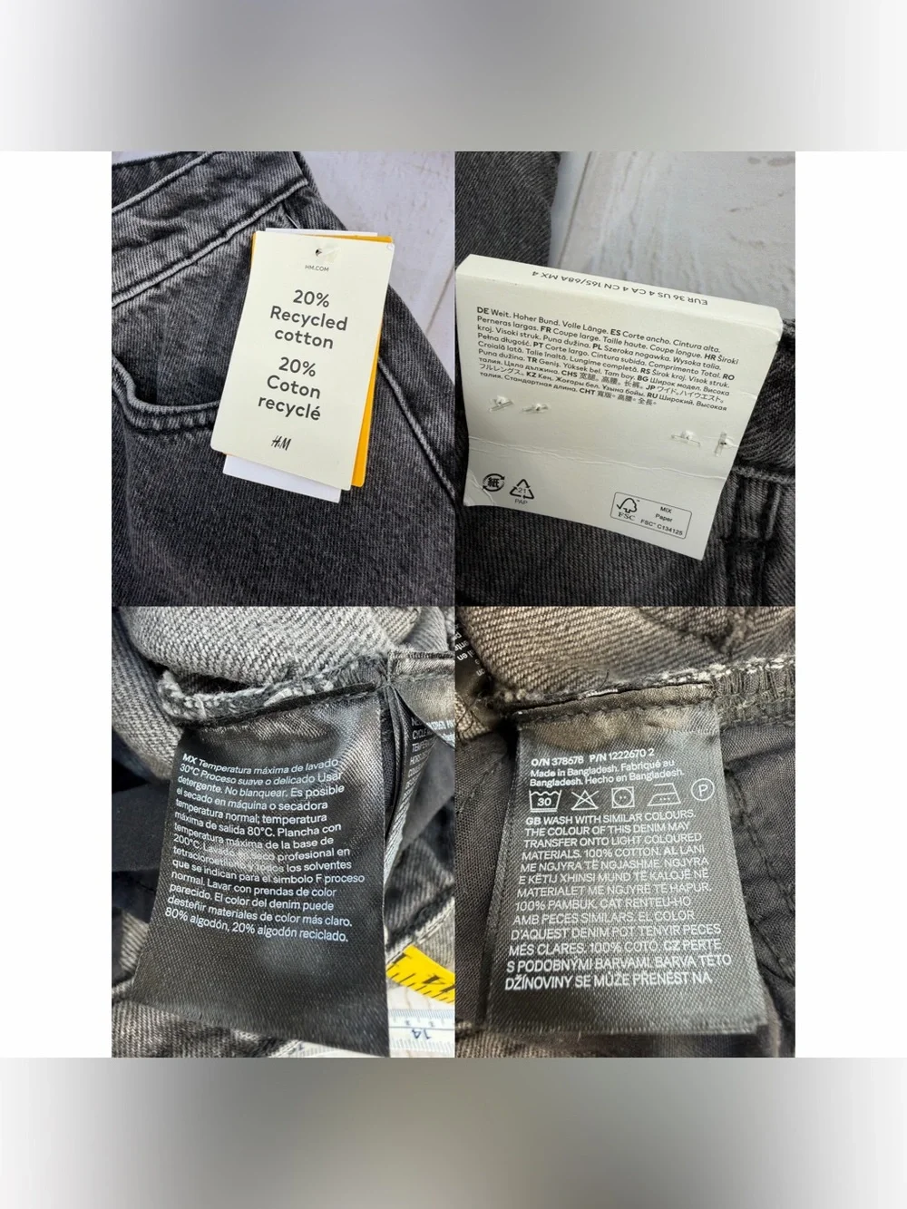 H&M Wide Leg High Waist Jeans‎ US 4 Gray Wash Full Length NWT